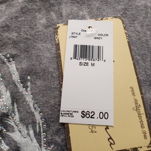 NWT Vintage Havana Grey Front Arrow Design Split Back Pullover Size Medium - Picture 5 of 7